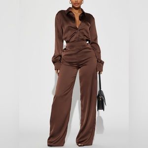 Makenzie Satin Pant Set - Chocolate